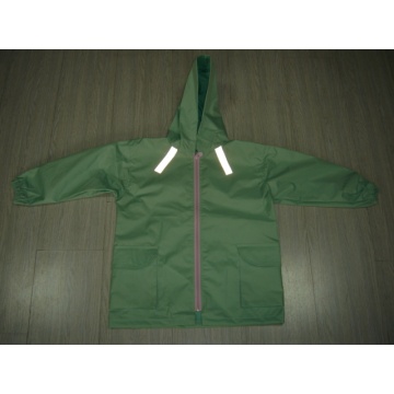 Yj-1128 Crianças Crianças Garotos Verde Segurança Refletora Impermeável Rain Jacket