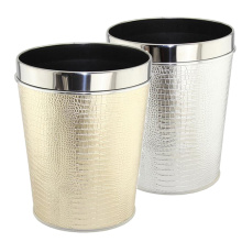 Stainless Steel Top Rim Leather Covered Waste Bin