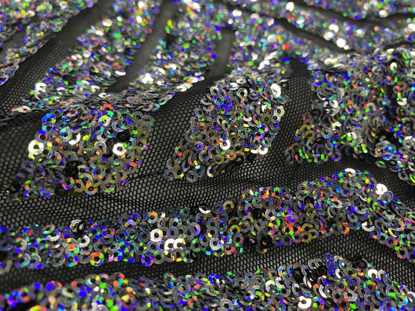 Funnel Sequins Embroidery On Poly Spandex Mesh Fabric