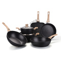 Granite coated wooden handle pans and pots