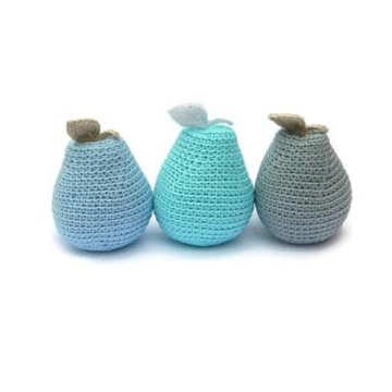 Nursery decor Eco friendly Toys for children Knitting toys Blue Crochet Pear Organic Rattle Gray room decor