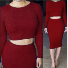 Fashion knitted Sexy Round Collar Neck Two Piece Bodycon Dress