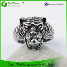 Stainless Steel Men's Silver Tiger Head Ring