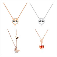 Women Owl Fox Butterfly Pendant Choker Necklace Stainless Steel CZ Crystal Charms Love Animal Jewelry for girls in Gift Box