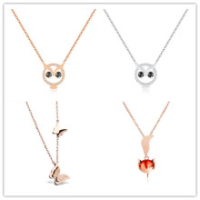 Femmes Hibou Renard Papillon Pendentif Collier Ras Du Cou En Acier Inoxydable CZ Cristal Charmes Amour Animal Bijoux pour les filles dans une Boîte Cadeau