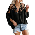 Womens V Neck Crochet Lace Tops