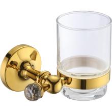 Porta-copos de vidro para banheiro de uso doméstico dourado