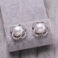 8-9mm Bouton AAA Boucles d&#39;oreille en perles d&#39;eau douce Boucles d&#39;oreilles Boucles d&#39;oreilles en or blanc