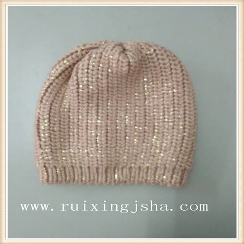 Lady fashion gold foil printed knitted hat 