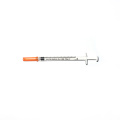 Jeringa de insulina médica desechable estéril con gorra naranja