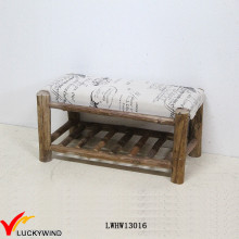 Country Wooden Base Vintage Upholstered Bench with a Rack