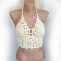 Women′s Handmade Crochet Crop Top Halter Bra