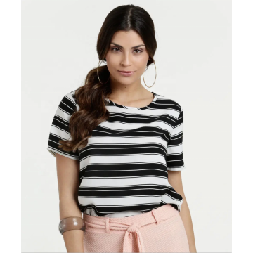 Lady horizontal striped top blouses in summer