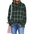 Women Pullover Sweater Turtleneck Plaid Long Sleeve