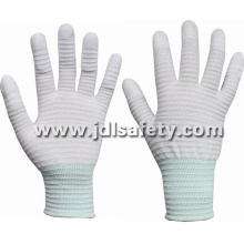 Fibre de carbone et Nylon tricotés gants de travail antistatique ESD, doigt recouvert de PU blanc (PC8111)