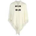 Poncho listrado feminino com borlas