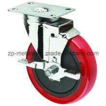 Medium-Duty Red PVC Caster Wheel with Side Brake