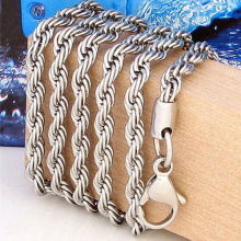 Long Metal Necklace Silver Men Twist Chain