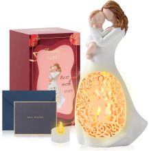 Mom and Child Candle Holder Statue Flickering LED