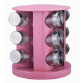 20-jar pink revolving spice rack with glass bottles