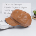 Solid color pu leather British retro octagon beret