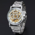 winner men watch with visible mechanism small dial watch with stainless steel band