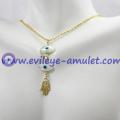 Mother Of Pearl Evil Eye Hamsa Hand Necklace Gold Plating