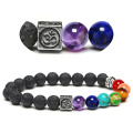 Om charm lava rock chakra stones bracelet