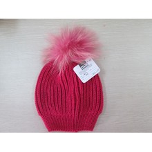 Ladies Knitted Hat with Raccoon Fur Ball