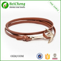 2015 Best selling fashion leather rope women men anchor bracelet