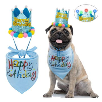 Dog Birthday Bandana with LED Hat