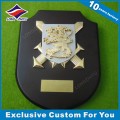 3D Gold Lion Metall Holz Trophy Custom Logo Prägung Holz Plaque