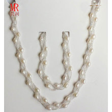 6-7mm Rice Shape Fresh Water Pearl Necklace Bracelet Set