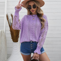 Mujeres Crochet Crochet Camiseta de manga larga Sweaters