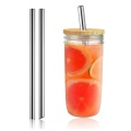 Glass Drinking Cup with Bamboo Lid and Straw