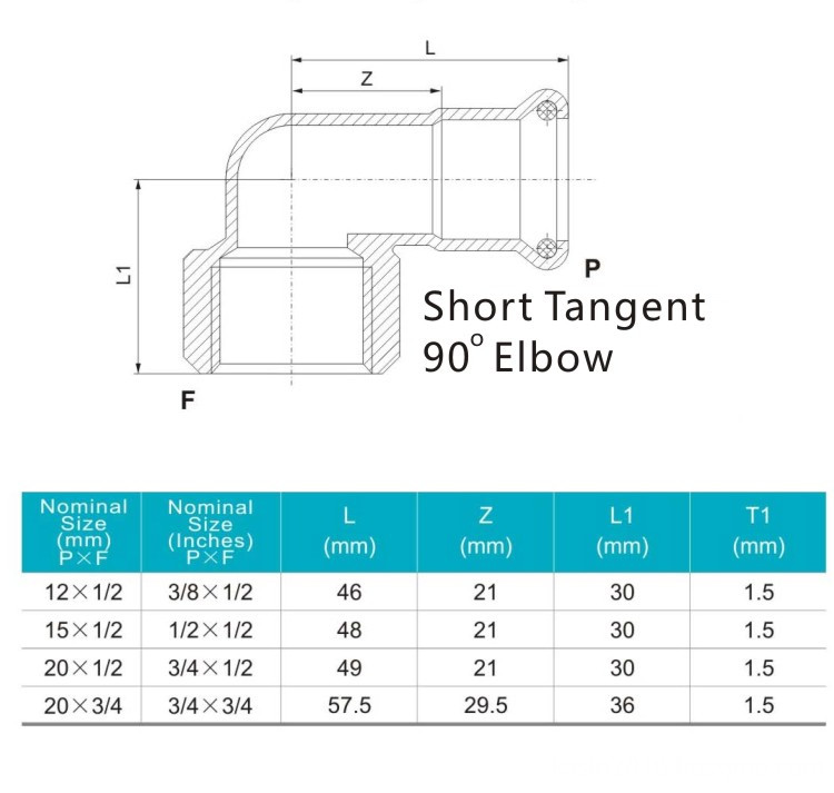 short tagent 90 with female end