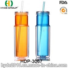 2017 New Arrival Double Wall Plastic Mug with Straw (HDP-3067)