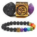 Om charm lava rock chakra stones bracelet