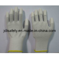 Gants de travail polyester PU doigt dessus et PVC Mini points (PN8108)