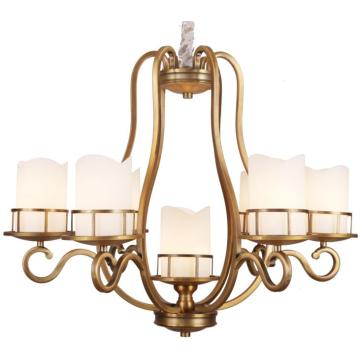 Iron Chandelier, Metal Lighting, Antique Brass Finish, Glass Fabric (SL2242-6+1)