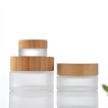 50g 100g Bamboo Lid Frosted Clear Glass Jar