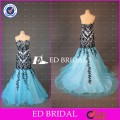 ED Bridal Elegant Mermaid Lace Appliqued Sweetheart Neckline Zipper Sky Blue Tulle Long Evening Gown Design