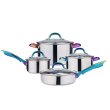 Stainless steel 8pcs cookware set with electroplated handle