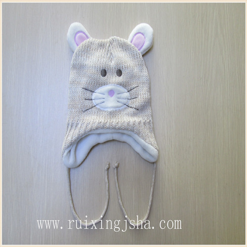 kids knitted cat pattern earflap hat 