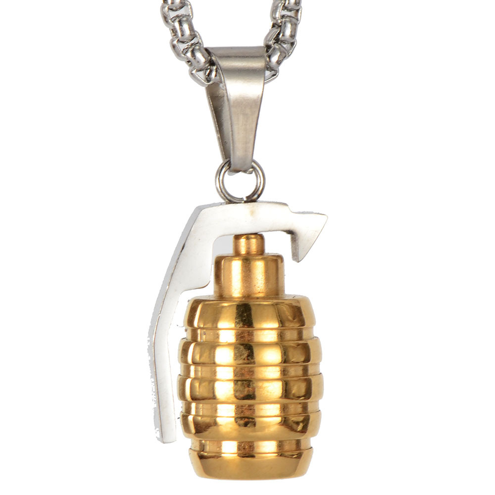 Hiphop Man Gold Hand Grenade Bomb Necklace Pendant