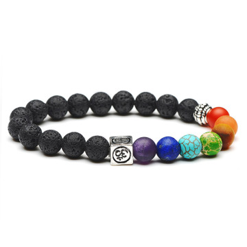 Om charm lava rock chakra stones bracelet