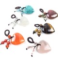 Natural Crystal Heart Love Stone Keychain 7 Chakra Reki Healing Crystal Gemstone Beads Tassel Keyring for Women