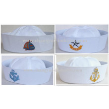 Gorra de marinero blanco personalizado bordado plano para hombres