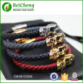 316l stainless steel jewelry skull bracelet in genuine leather with magnetic