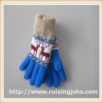 lady knitted fleece cuff deer pattern gloves